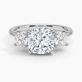 Luxe Selene Three Stone Diamond Engagement Ring with a Cushion cut diamond in white gold — top view