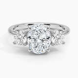 Luxe Selene Three Stone Diamond Engagement Ring with a Oval cut diamond in white gold — top view
