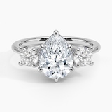 Luxe Selene Three Stone Diamond Engagement Ring with a Pear cut diamond in white gold — top view