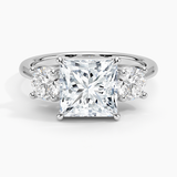 Luxe Selene Three Stone Diamond Engagement Ring with a Princess cut diamond in white gold — top view