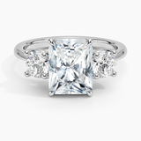 Luxe Selene Three Stone Diamond Engagement Ring with a Radiant cut diamond in white gold — top view