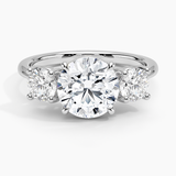 Luxe Selene Three Stone Diamond Engagement Ring with a Round cut diamond in white gold — top view