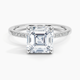 Viviana One-Quarter Coverage Diamond Engagement Ring with a Asscher cut diamond in white gold — top view