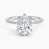 Viviana One-Quarter Coverage Diamond Engagement Ring with a Pear cut diamond in white gold — top view