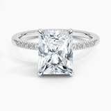 Viviana One-Quarter Coverage Diamond Engagement Ring with a Radiant cut diamond in white gold — top view