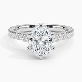 Sienna Three-Quarter Coverage Diamond Engagement Ring with a Oval cut diamond in white gold — top view