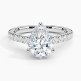 Sienna Three-Quarter Coverage Diamond Engagement Ring with a Pear cut diamond in white gold — top view