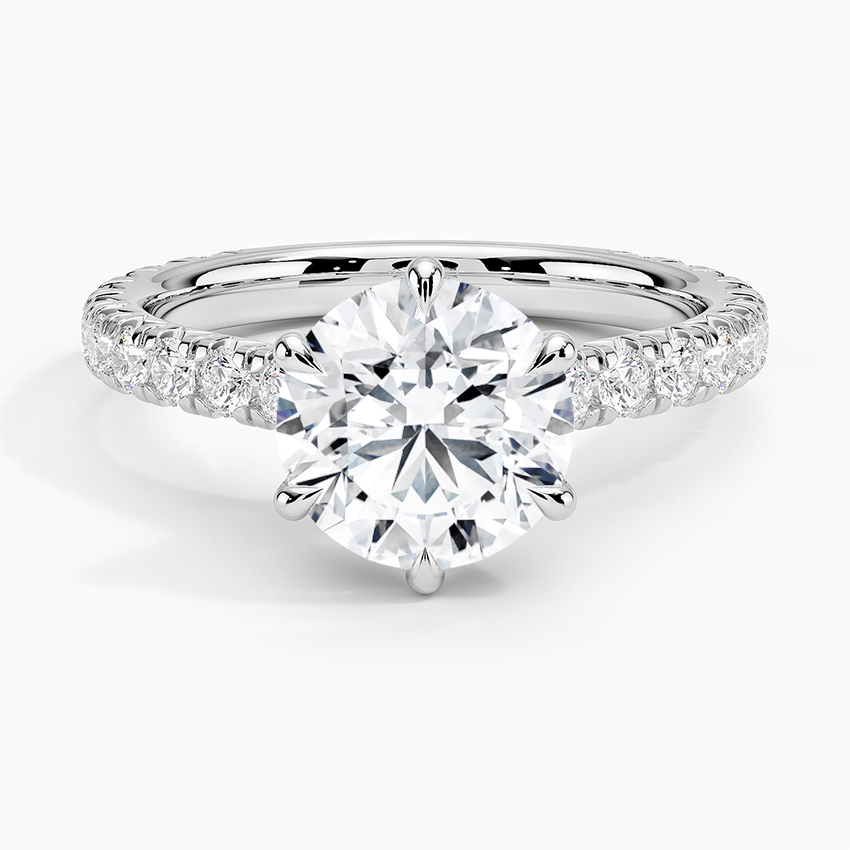 Sienna Three-Quarter Coverage Diamond Engagement Ring with a Round cut diamond in white gold — top view