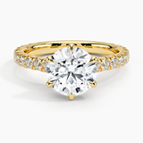 Sienna Three-Quarter Coverage Diamond Engagement Ring with a Round cut diamond in yellow gold — top view