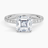 Amelie Half-Coverage Diamond Engagement Ring with a Asscher cut diamond in white gold — top view