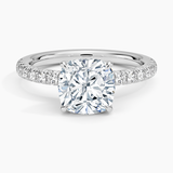 Amelie Half-Coverage Diamond Engagement Ring with a Cushion cut diamond in white gold — top view
