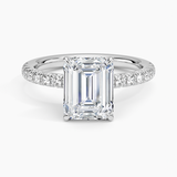 Amelie Half-Coverage Diamond Engagement Ring with a Emerald cut diamond in white gold — top view