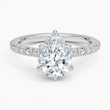 Amelie Half-Coverage Diamond Engagement Ring with a Pear cut diamond in white gold — top view
