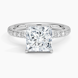 Amelie Half-Coverage Diamond Engagement Ring with a Princess cut diamond in white gold — top view