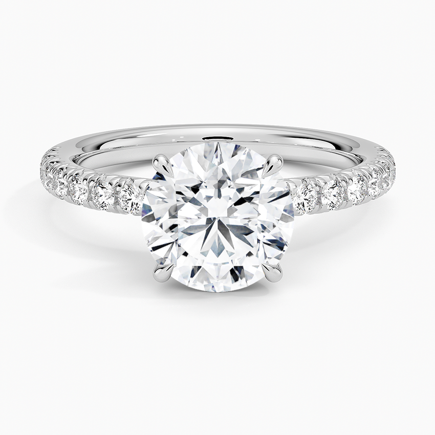 Amelie Half-Coverage Diamond Engagement Ring with a Round cut diamond in white gold — top view
