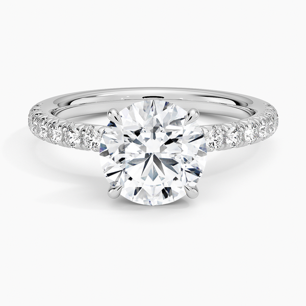 Amelie Half-Coverage Diamond Engagement Ring with a Round cut diamond in white gold — top view