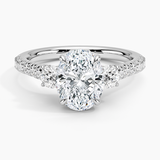 Amelie Three Stone Diamond Engagement Ring with a Oval cut diamond in white gold — top view