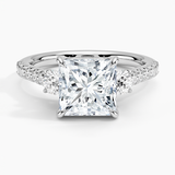 Amelie Three Stone Diamond Engagement Ring with a Princess cut diamond in white gold — top view