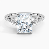 Amelie Three Stone Diamond Engagement Ring with a Radiant cut diamond in white gold — top view