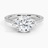 Amelie Three Stone Diamond Engagement Ring with a Round cut diamond in white gold — top view