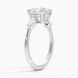 Luxe Cometa Three Stone Diamond Engagement Ring with a Round cut diamond in white gold — side view