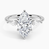 Luxe Cometa Three Stone Diamond Engagement Ring with a Marquise cut diamond in white gold — top view