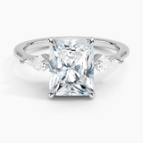 Luxe Cometa Three Stone Diamond Engagement Ring with a Radiant cut diamond in white gold — top view