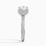 Rose Thorn Diamond Engagement Ring with a Round cut diamond in white gold — profile view