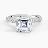 Rose Thorn Diamond Engagement Ring with a Asscher cut diamond in white gold — top view