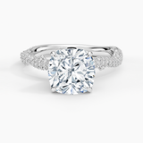 Rose Thorn Diamond Engagement Ring with a Cushion cut diamond in white gold — top view