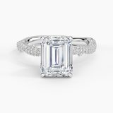 Rose Thorn Diamond Engagement Ring with a Emerald cut diamond in white gold — top view