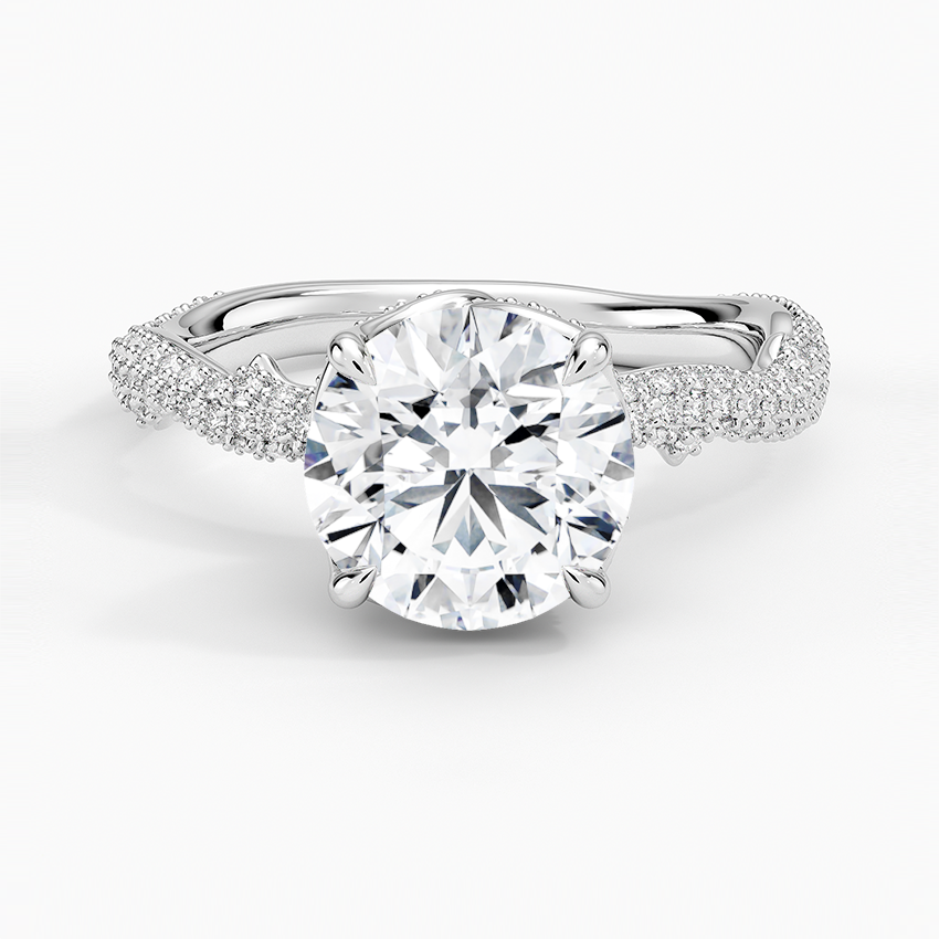 Rose Thorn Diamond Engagement Ring with a Round cut diamond in white gold — top view