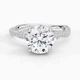 Rose Thorn Diamond Engagement Ring with a Round cut diamond in white gold — top view