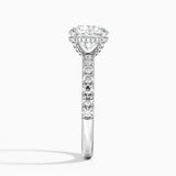 Olympia Half Coverage Diamond Engagement Ring with a Round cut diamond in white gold — profile view