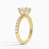 Olympia Half Coverage Diamond Engagement Ring with a Round cut diamond in yellow gold — side view