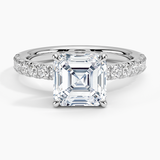 Olympia Half Coverage Diamond Engagement Ring with a Asscher cut diamond in white gold — top view