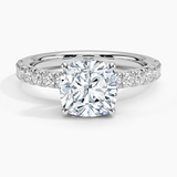 Olympia Half Coverage Diamond Engagement Ring with a Cushion cut diamond in white gold — top view