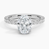 Olympia Half Coverage Diamond Engagement Ring with a Oval cut diamond in white gold — top view
