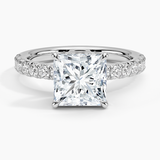 Olympia Half Coverage Diamond Engagement Ring with a Princess cut diamond in white gold — top view