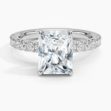 Olympia Half Coverage Diamond Engagement Ring with a Radiant cut diamond in white gold — top view