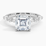 Versailles Half-Coverage Diamond Engagement Ring with a Asscher cut diamond in white gold — top view