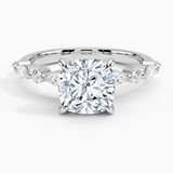 Versailles Half-Coverage Diamond Engagement Ring with a Cushion cut diamond in white gold — top view