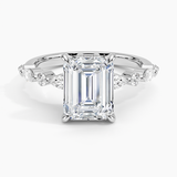 Versailles Half-Coverage Diamond Engagement Ring with a Emerald cut diamond in white gold — top view