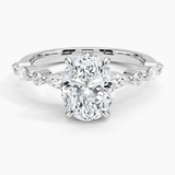Versailles Half-Coverage Diamond Engagement Ring with a Oval cut diamond in white gold — top view