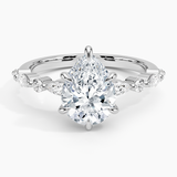 Versailles Half-Coverage Diamond Engagement Ring with a Pear cut diamond in white gold — top view