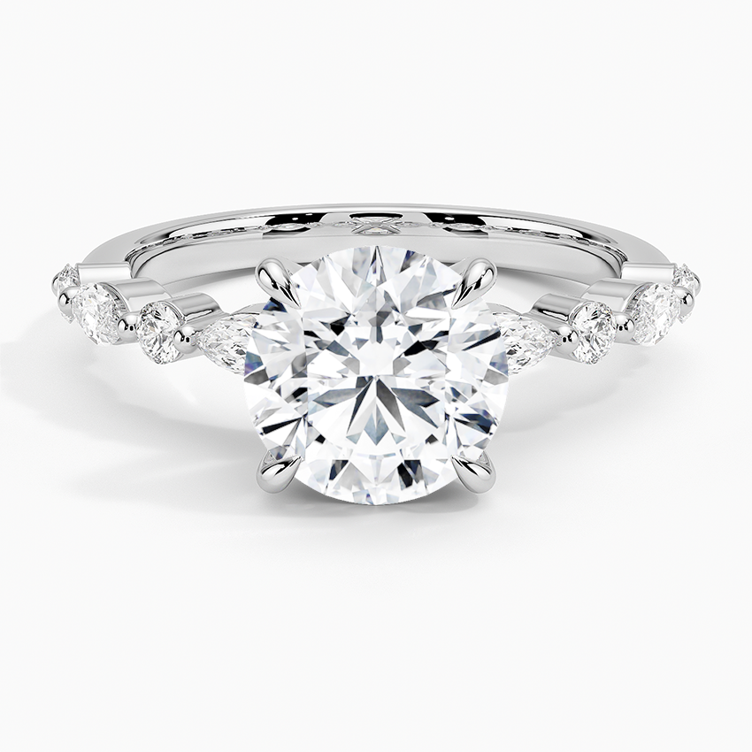 Versailles Half-Coverage Diamond Engagement Ring with a Round cut diamond in white gold — top view