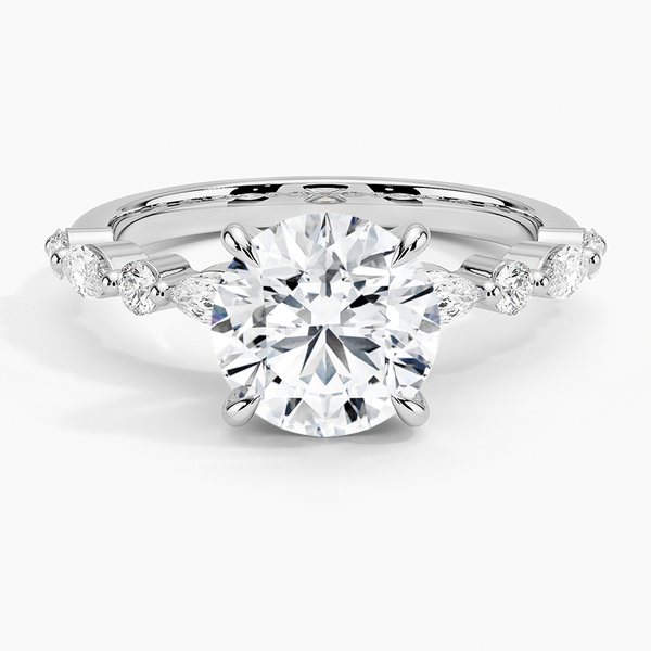 Versailles Half-Coverage Diamond Engagement Ring with a Round cut diamond in white gold — top view