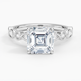 Versailles Bezel Diamond Engagement Ring with a Asscher cut diamond in white gold — top view