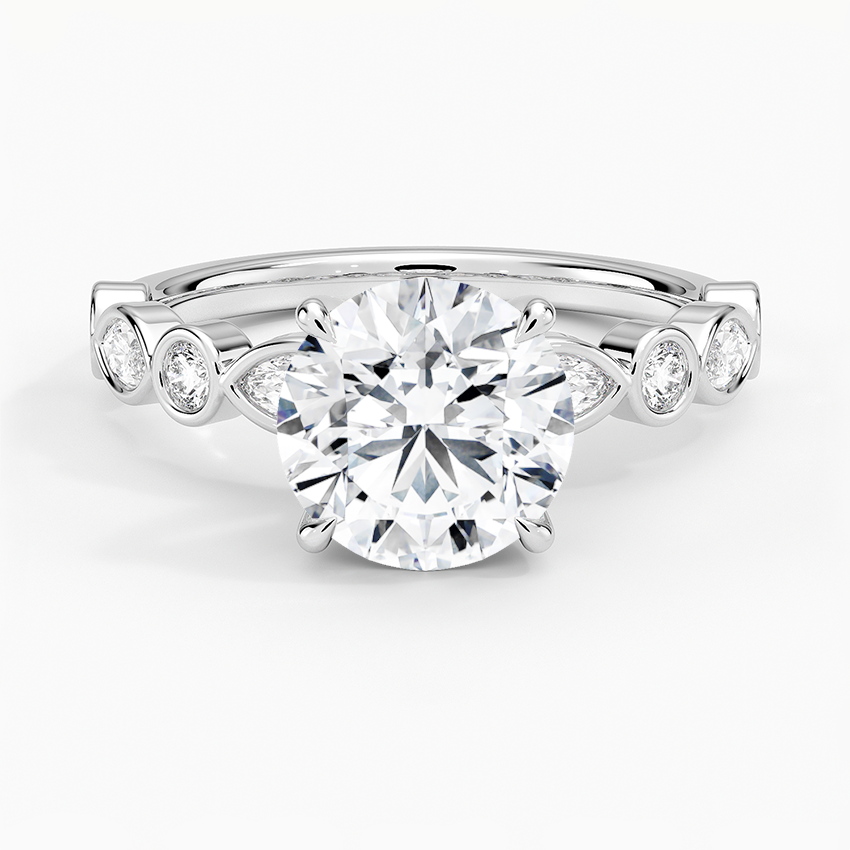 Versailles Bezel Diamond Engagement Ring with a Round cut diamond in white gold — top view