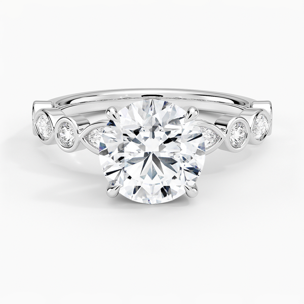 Versailles Bezel Diamond Engagement Ring with a Round cut diamond in white gold — top view